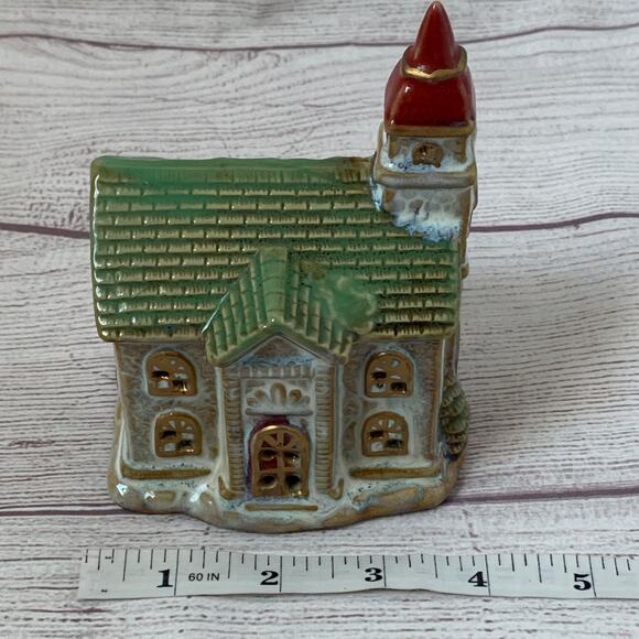 Vintage Ceramic Mini Christmas Church Cutout Detail Small Village 5 1/8"H - Picture 12 of 12